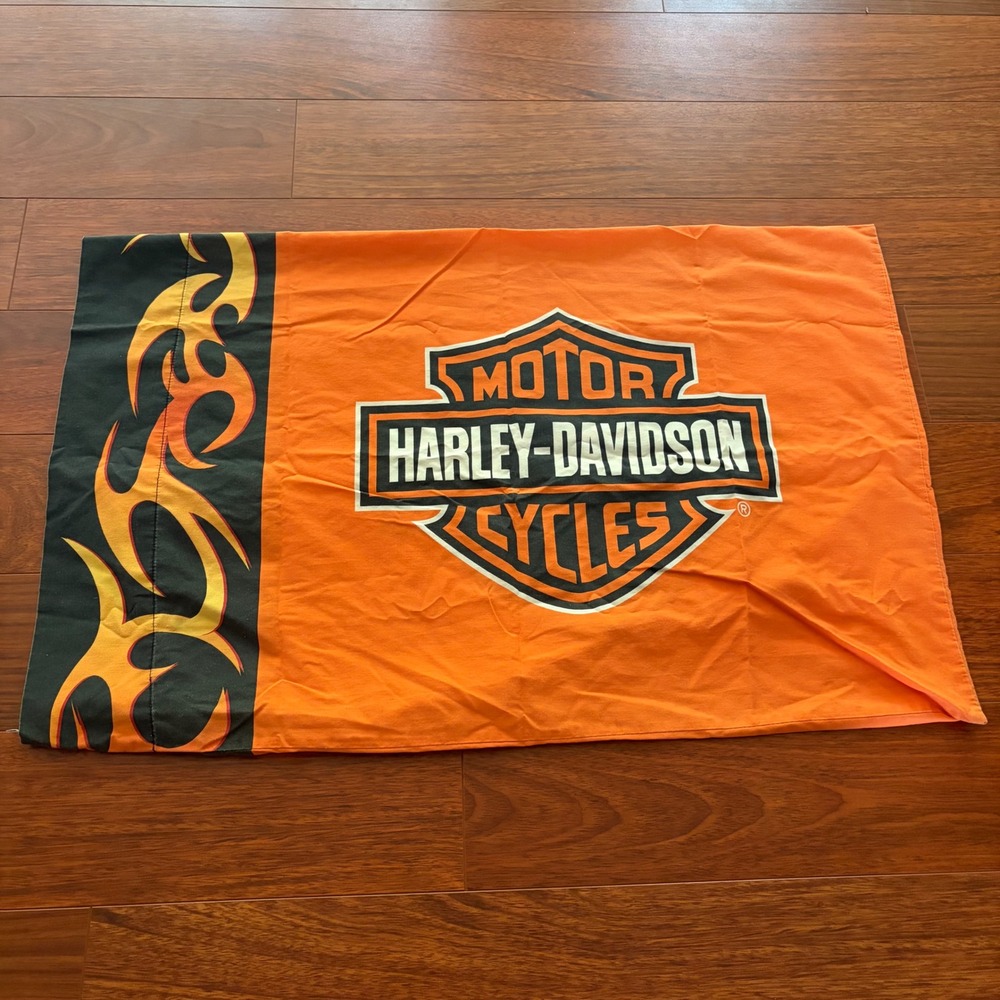 Harley Davidson Vintage Y2K Orange Flame Graphic Pillowcase Bedding Standard